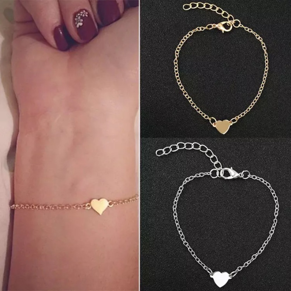 Love Heart Stainless Steel Bracelets silver gold